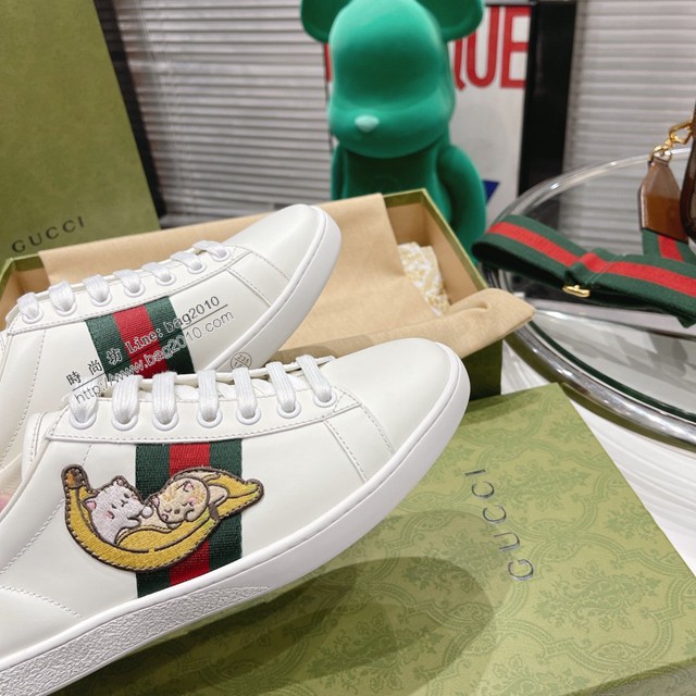 gucci頂級原版低幫鞋 古馳萬年經典情侶款小白鞋 男女款休閒板鞋 dx2756